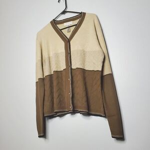 Evan Picone XL Cardigan Tan Brown Button Down Merino Wool